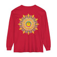 Colorful and intricate psychedelic mandala design on a long sleeve t-shirt