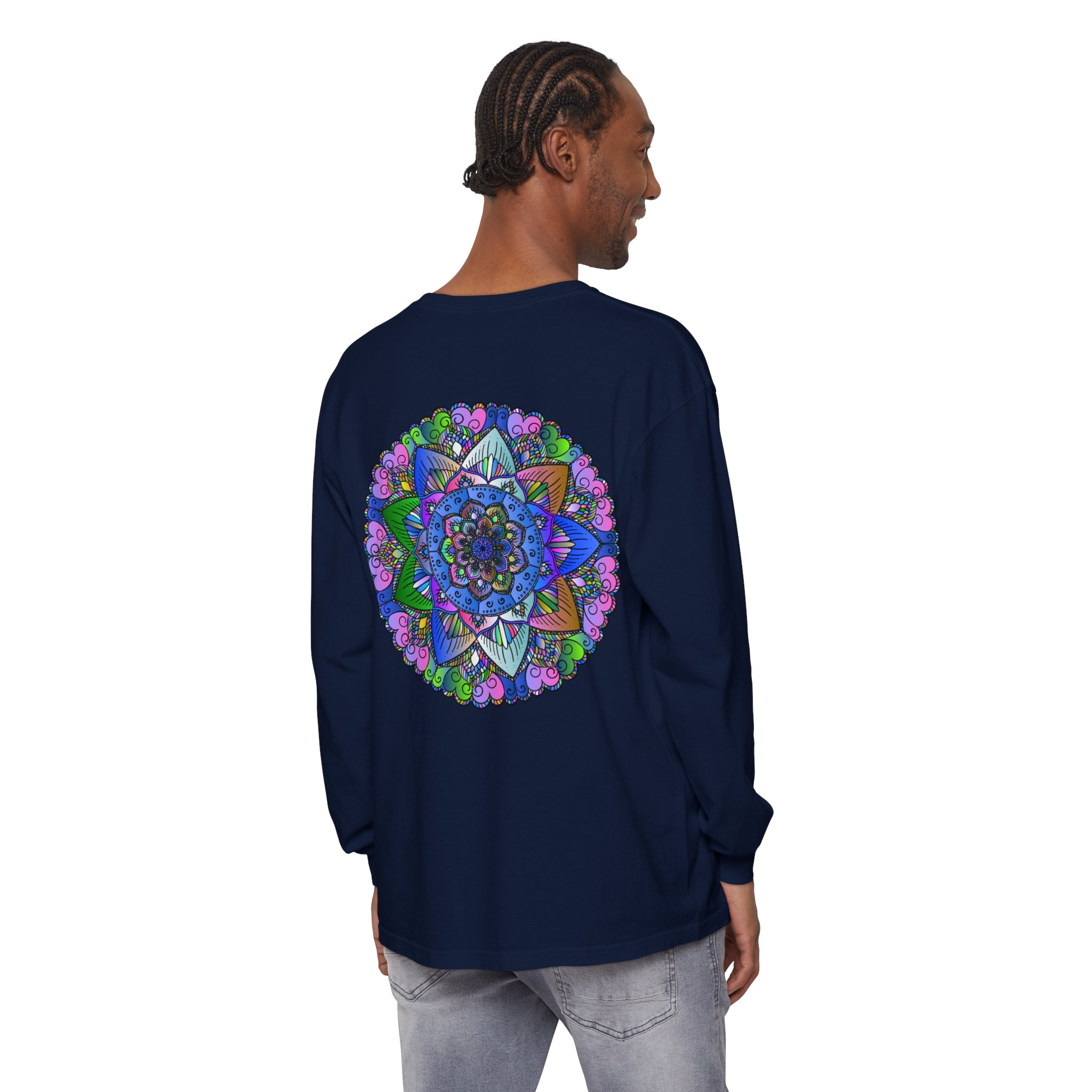 Colorful and intricate mandala design long sleeve unisex t-shirt for vibrant style