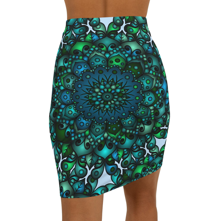 Boho Chic Mid-Waist Pencil Skirt with Mandala Design