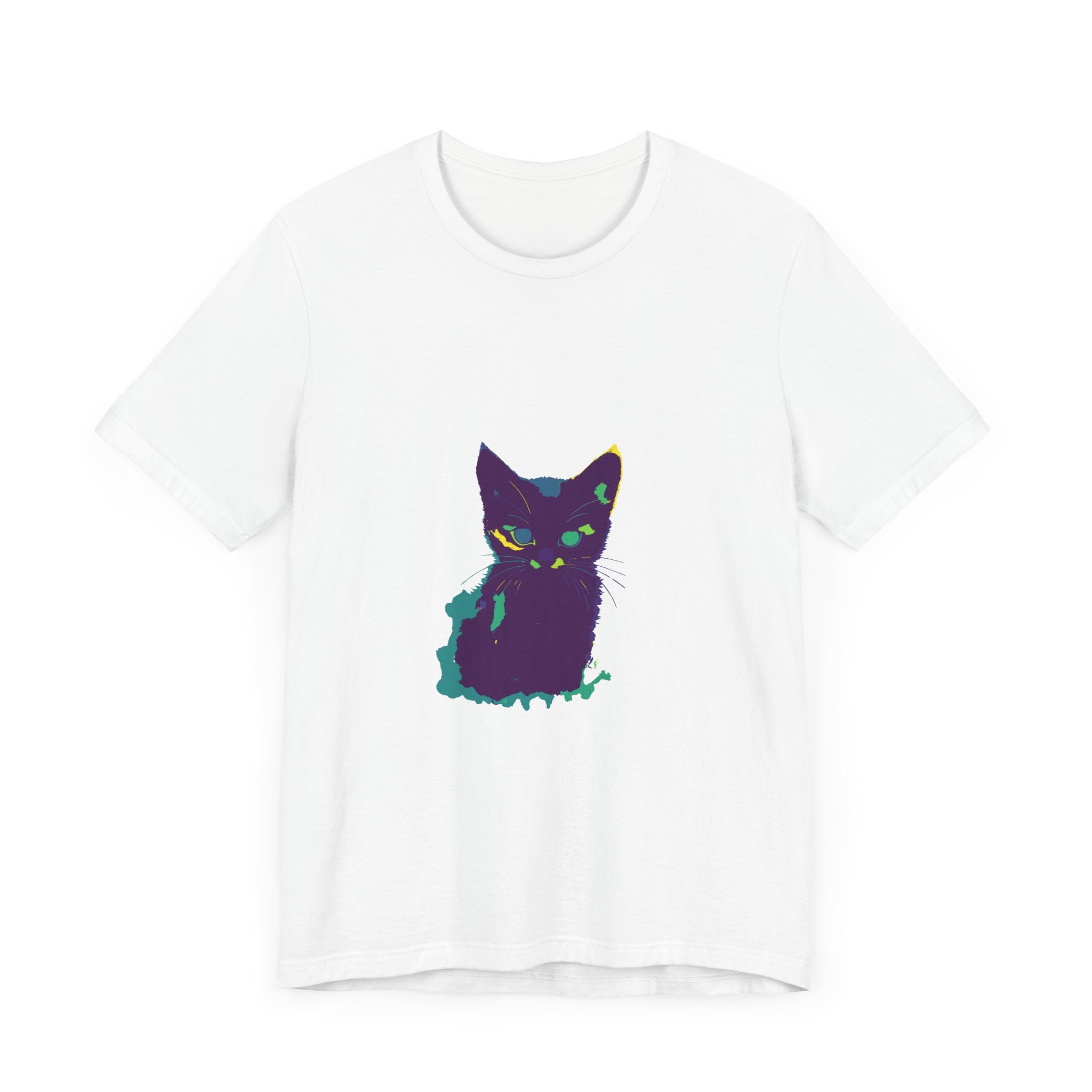 Colorful whimsical cat silhouette tee with vibrant and playful design