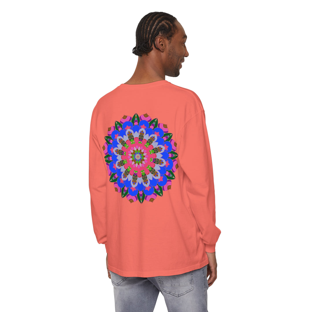 Eye-catching long sleeve t-shirt with a stunning and colorful mandala pattern