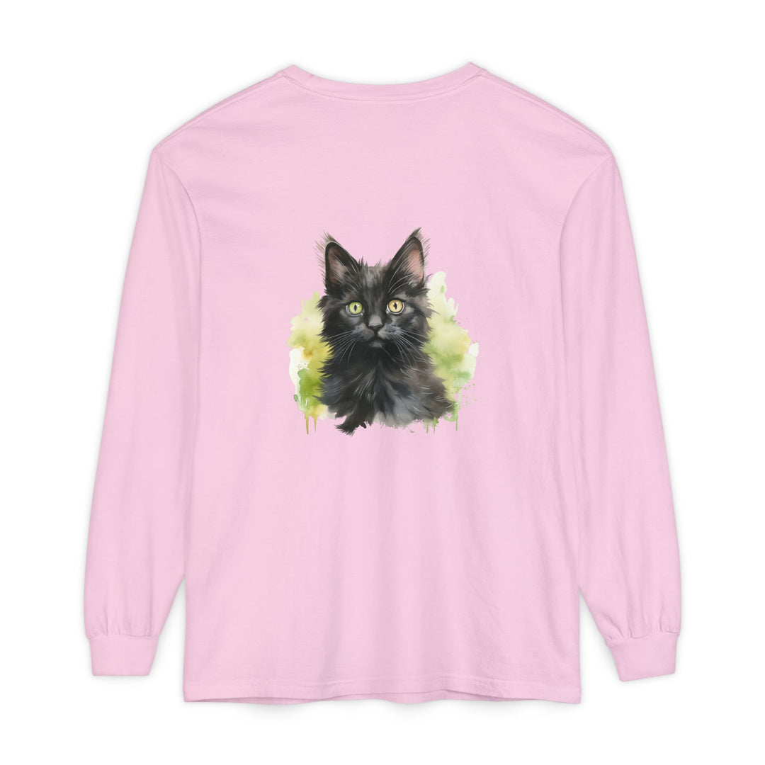 Black Kitten Watercolor Long Sleeve Tee