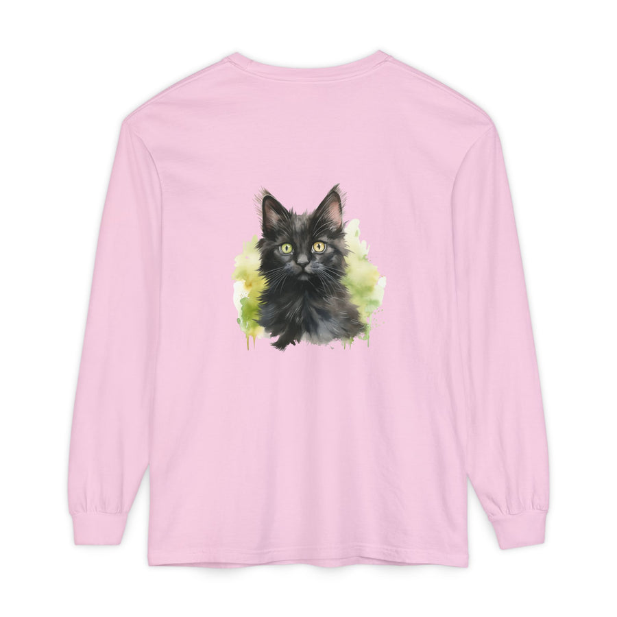 Full Sleeve Tee | Black Kitten Watercolor