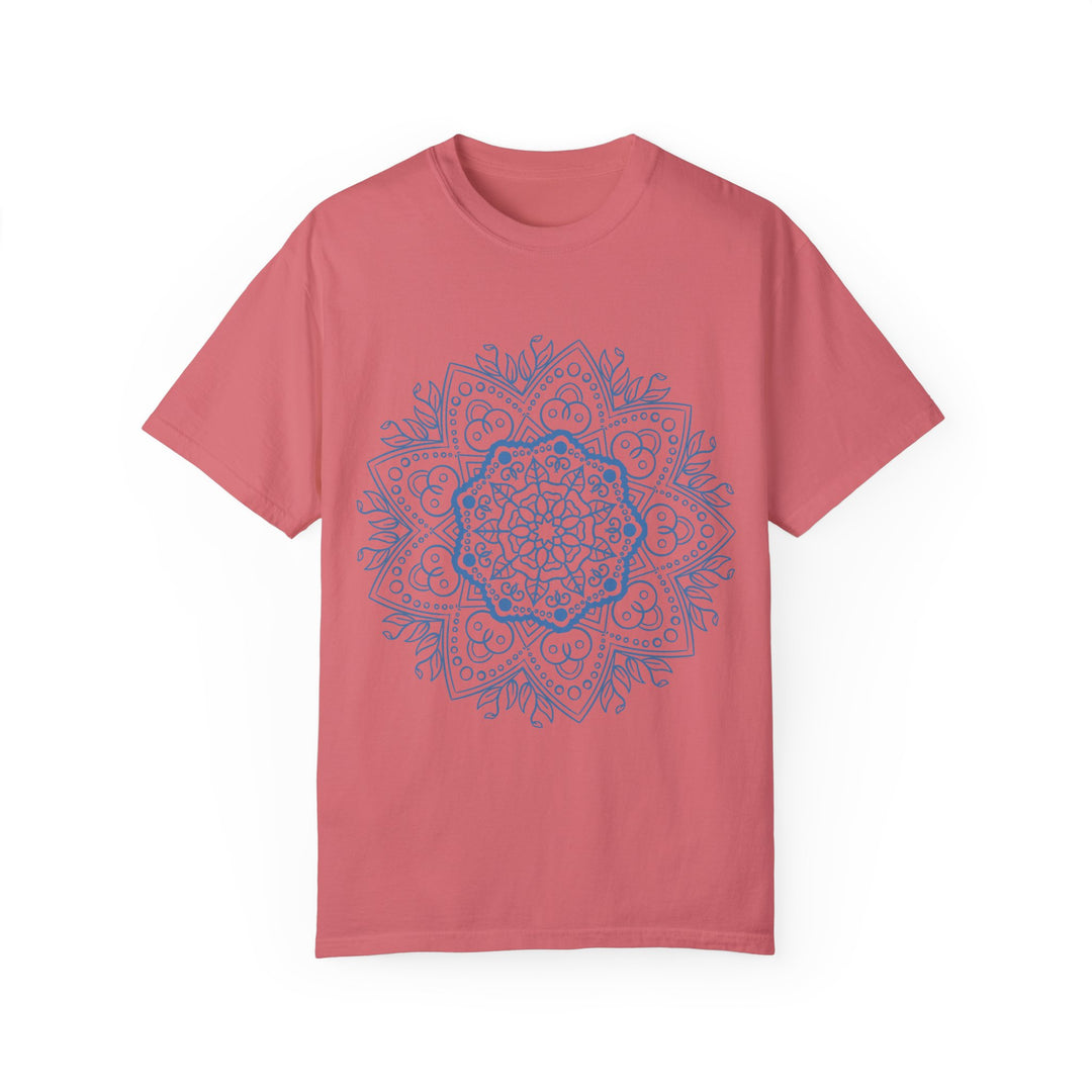 Handmade Mandala Art Tshirt featuring a unique, intricate design on unisex garment-dyed tee