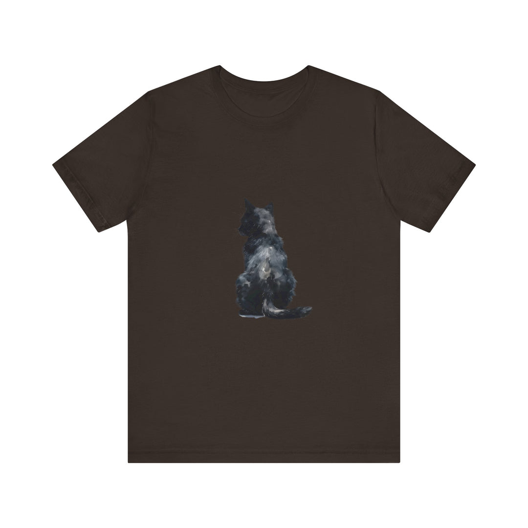 Black Cat Watercolor T-Shirt featuring a mystical design, perfect for cat lovers and fans of unique, artistic apparel