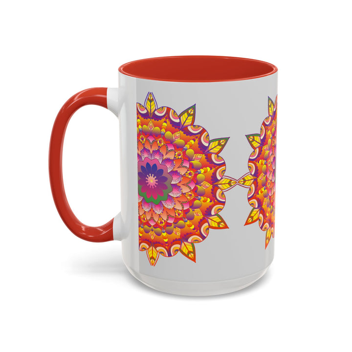 Colorful floral design mandala art mug, perfect for sipping your favorite hot beverages in style and adding a pop of vibrant color to your daily routine