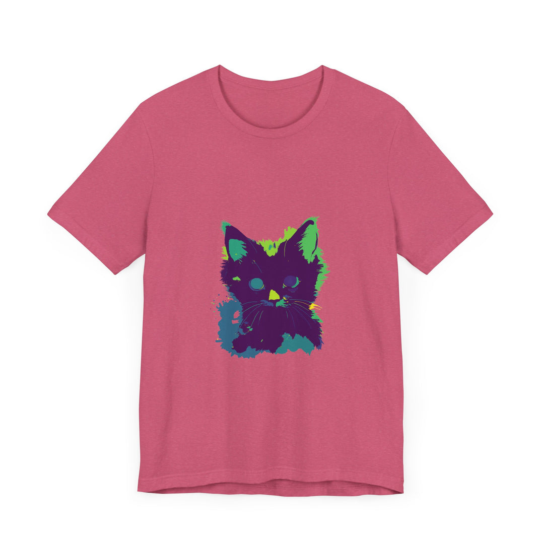 Neon Black Cat Mystery T-Shirt featuring a vibrant neon cat design