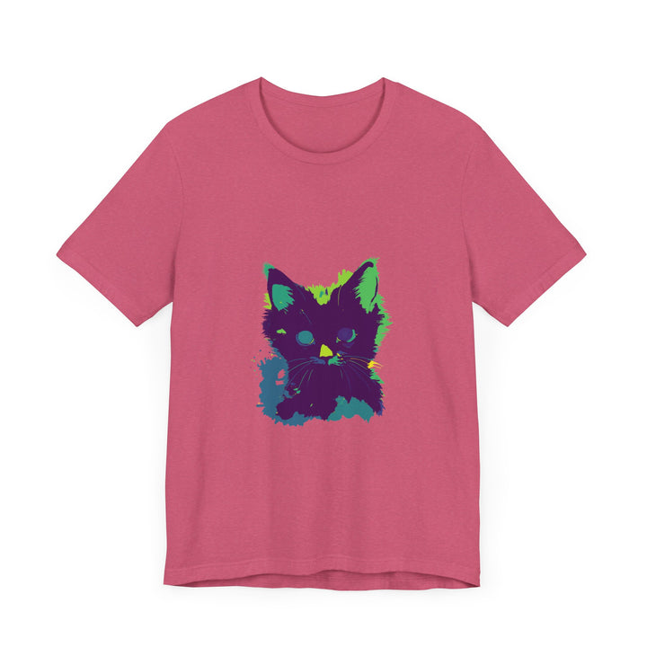 Neon Black Cat Mystery T-Shirt featuring a vibrant neon cat design