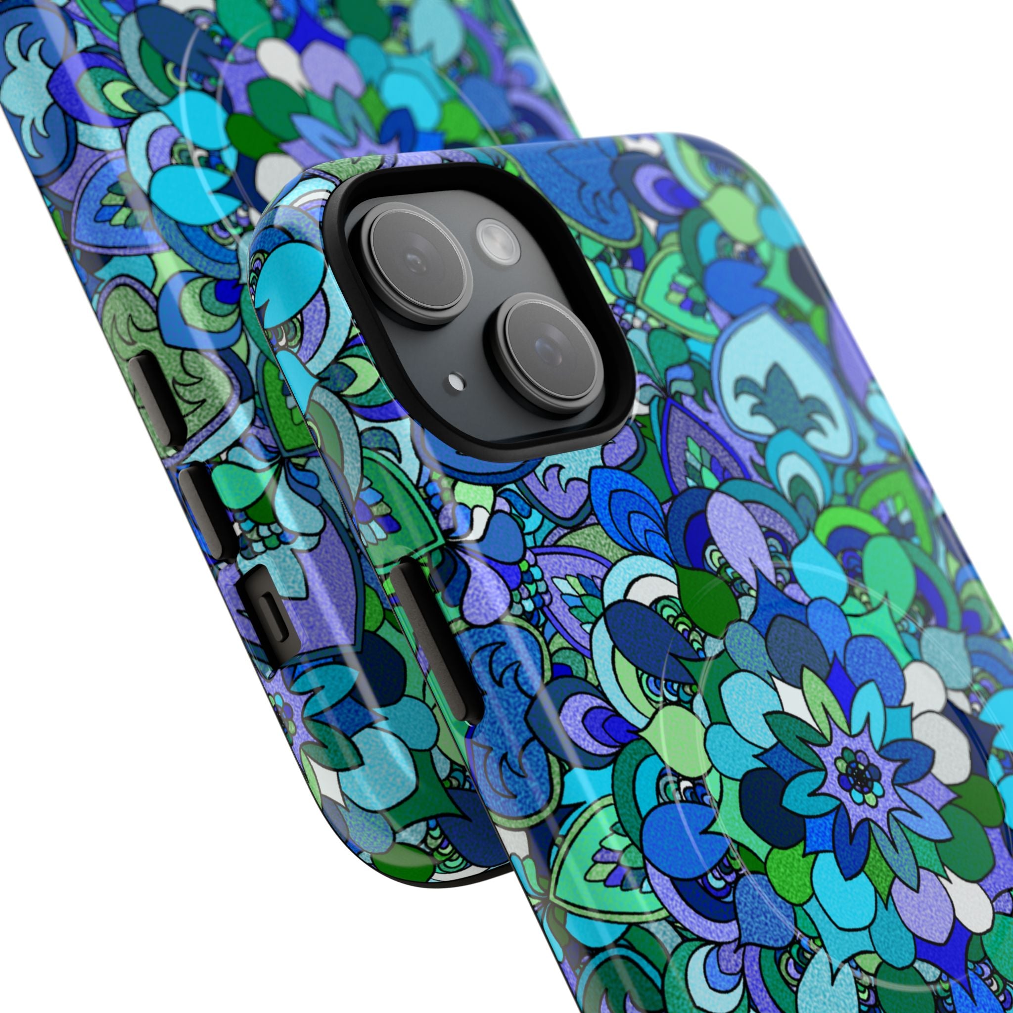 Floral Mandala Tough Magnetic Phone Case — Blue Green Pattern