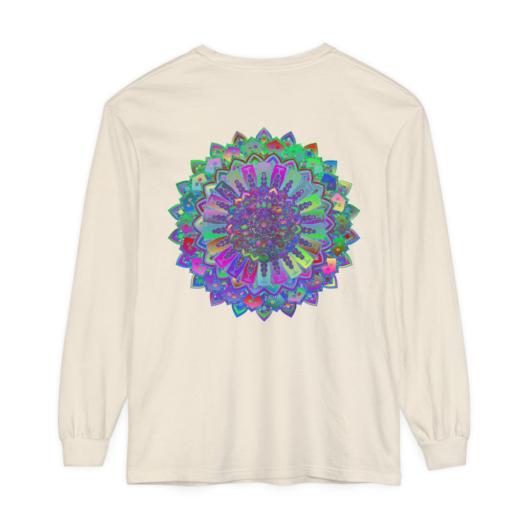 Colorful and intricate mandala design long sleeve t-shirt, perfect for adding a pop of vibrancy to your wardrobe