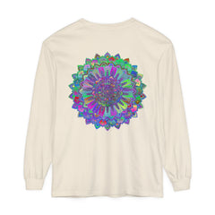Colorful and intricate mandala design long sleeve t-shirt, perfect for adding a pop of vibrancy to your wardrobe