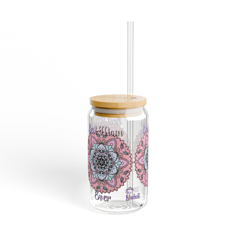 Mandala 'Best Mom Ever' 16oz Sipper Glass with Bamboo Lid