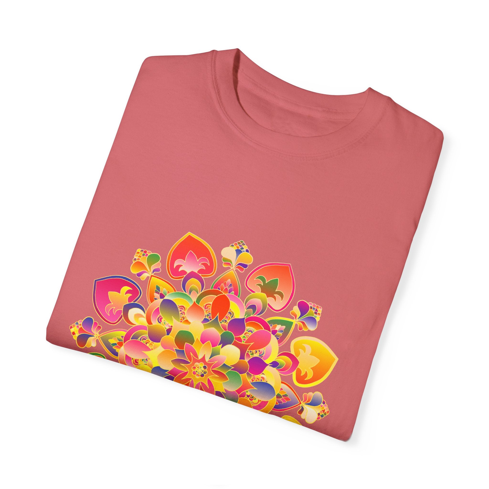 Colorful, eye-catching Vibrant Mandala T-Shirt featuring a hand-drawn design