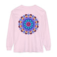 Colorful and intricate mandala design on a comfortable long sleeve t-shirt
