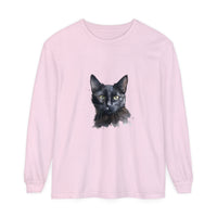 Black Cat Watercolor Mystical Long Sleeve T-Shirt featuring a beautiful, vibrant watercolor design of a mystical black cat on a high-quality long sleeve tee