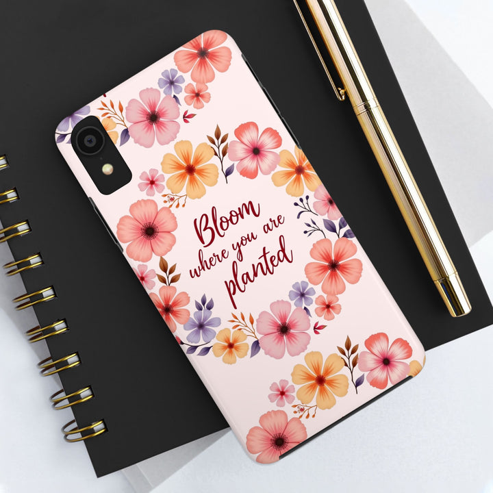 Phone Case - Flower Garland Bloom where you are planted Light Pink, a protective phone cover with a beautiful floral design in light pink