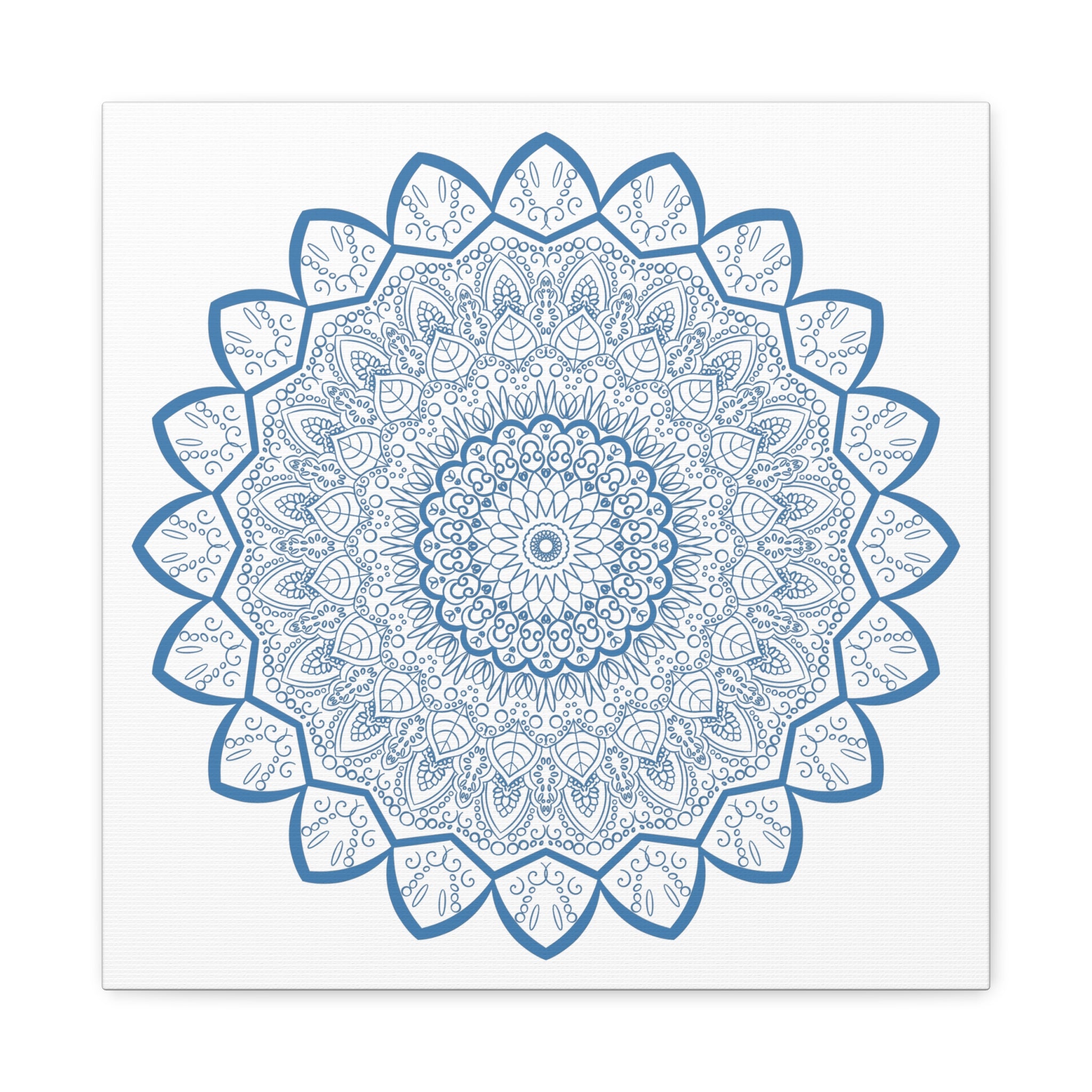 Handmade Mandala Art with intricate steel blue design on matte canvas