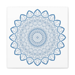 Handmade Mandala Art with intricate steel blue design on matte canvas