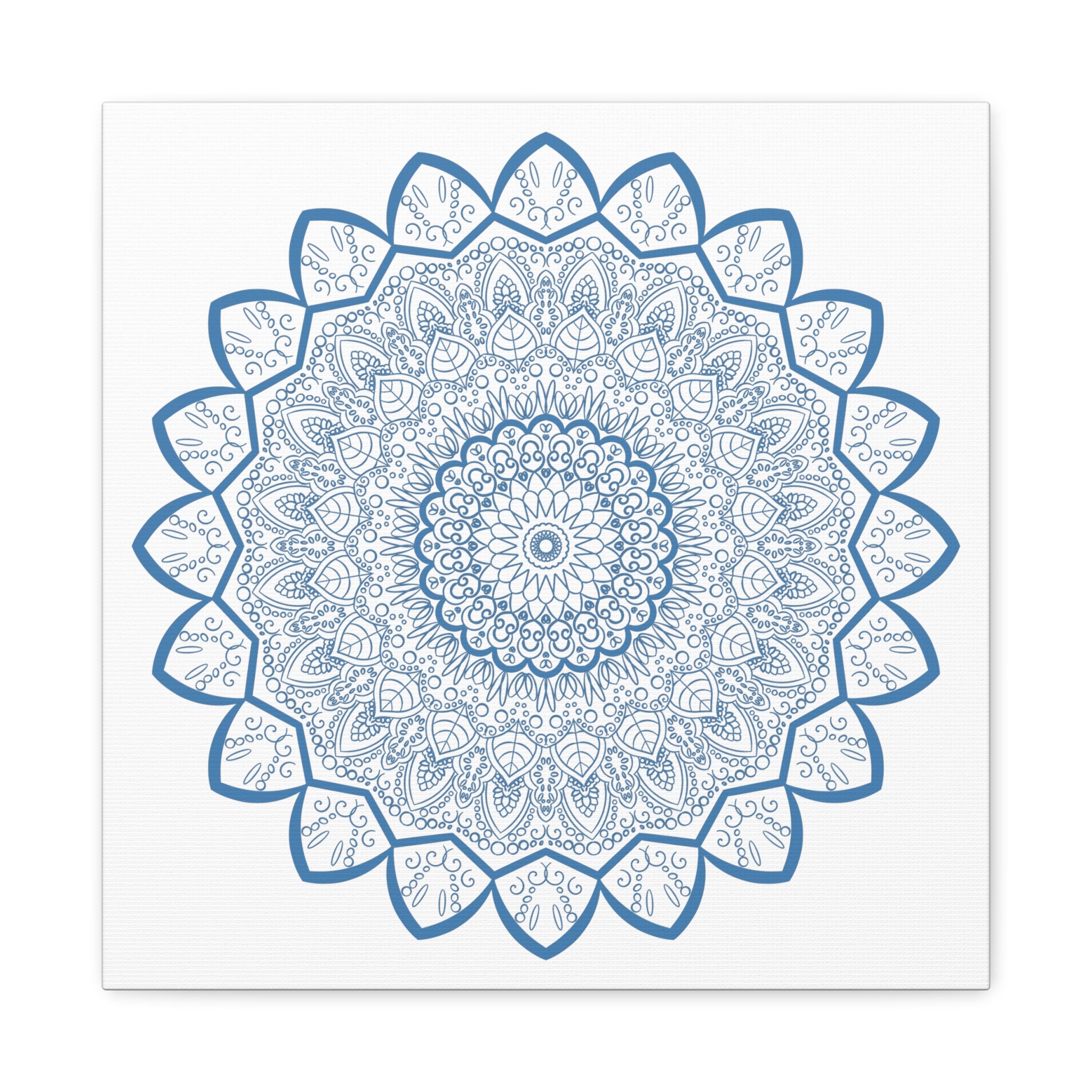 Handmade Mandala Art with intricate steel blue design on matte canvas