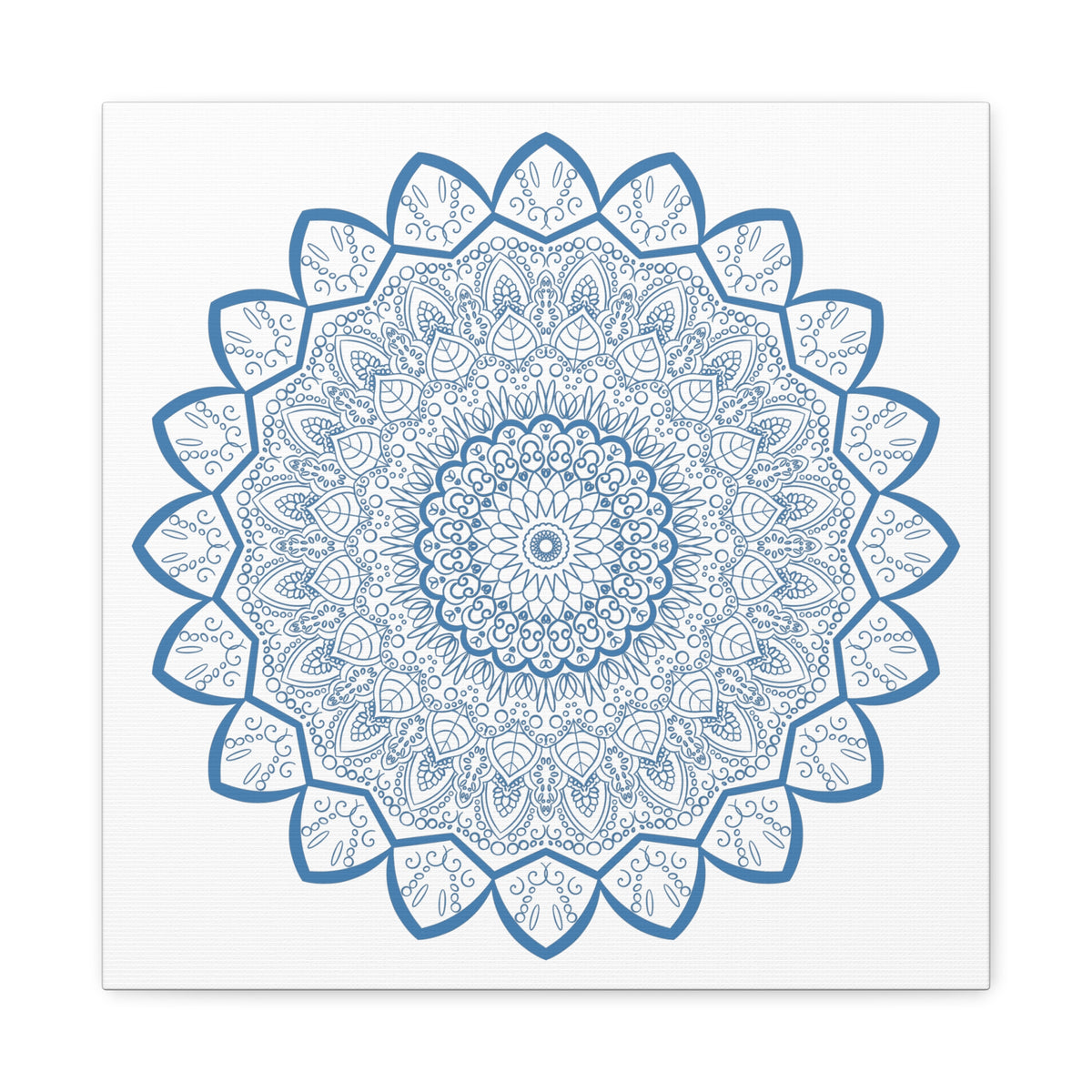 Handmade Mandala Art with intricate steel blue design on matte canvas