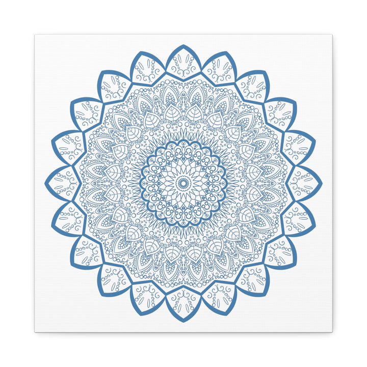 Handmade Mandala Art with intricate steel blue design on matte canvas