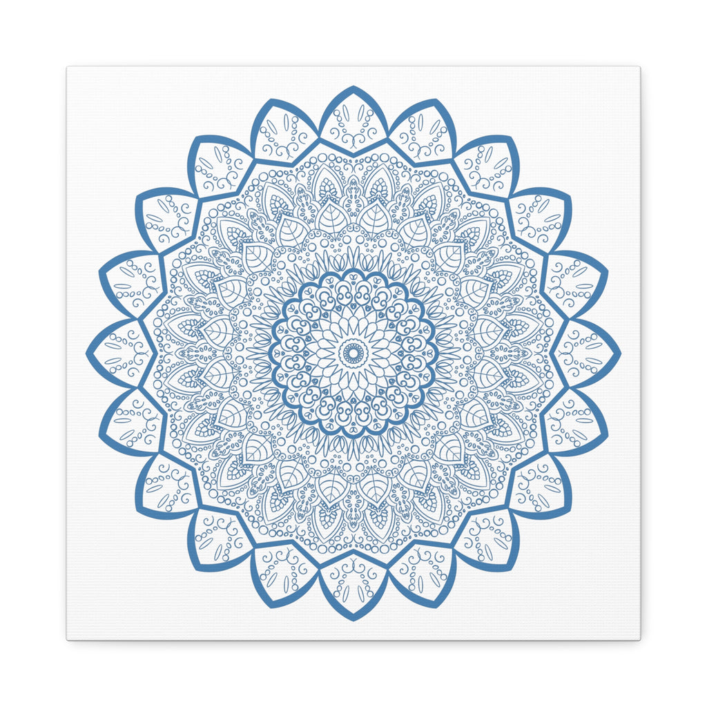 Handmade Mandala Art with intricate steel blue design on matte canvas