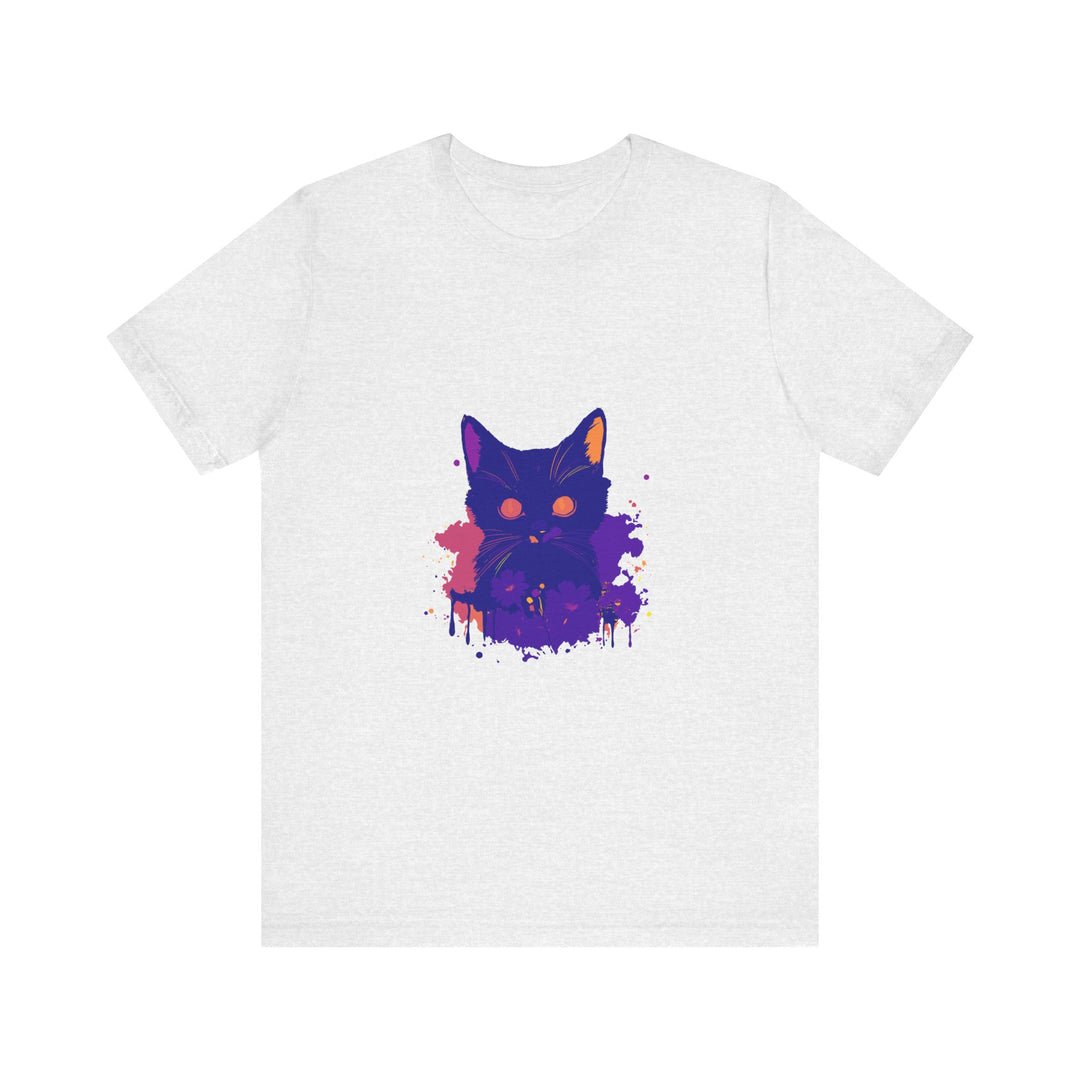 Black Cat Mystery - Abstract Art T-Shirt featuring a whimsical and mysterious black cat design on a high-quality, comfortable t-shirt