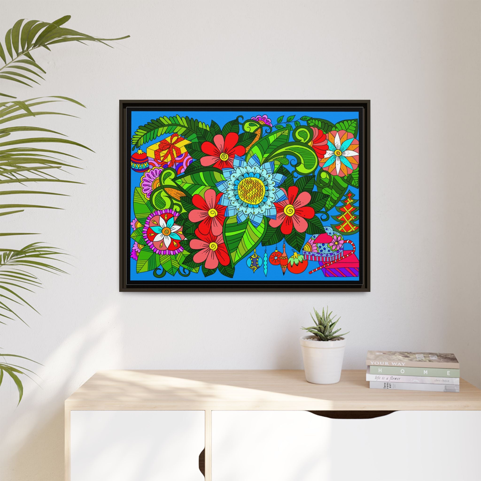 Handgefertigtes horizontales Poster mit Mandala-Design – Blumengekritzel