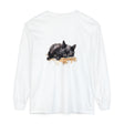 A detailed watercolor illustration of a black cat sleeping on a t-shirt