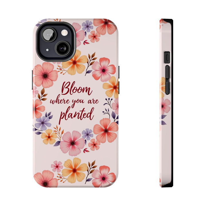 Beautiful light pink phone case adorned with a blooming flower garland design