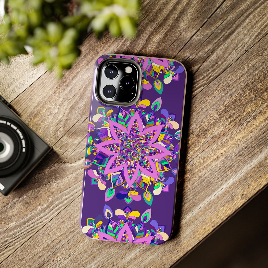 Hand drawn purple Mandala Art iPhone X/XS phone case featuring intricate and mesmerizing design