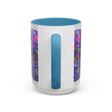 A light grey ceramic mug featuring an intricate mandala art design