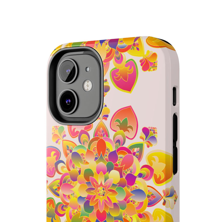 Colorful hand drawn mandala art phone case with intricate floral patterns