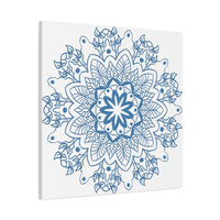 Handmade steel blue mandala design wall art on matte canvas