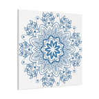 Handmade steel blue mandala design wall art on matte canvas