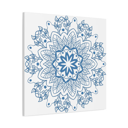 Handmade steel blue mandala design wall art on matte canvas