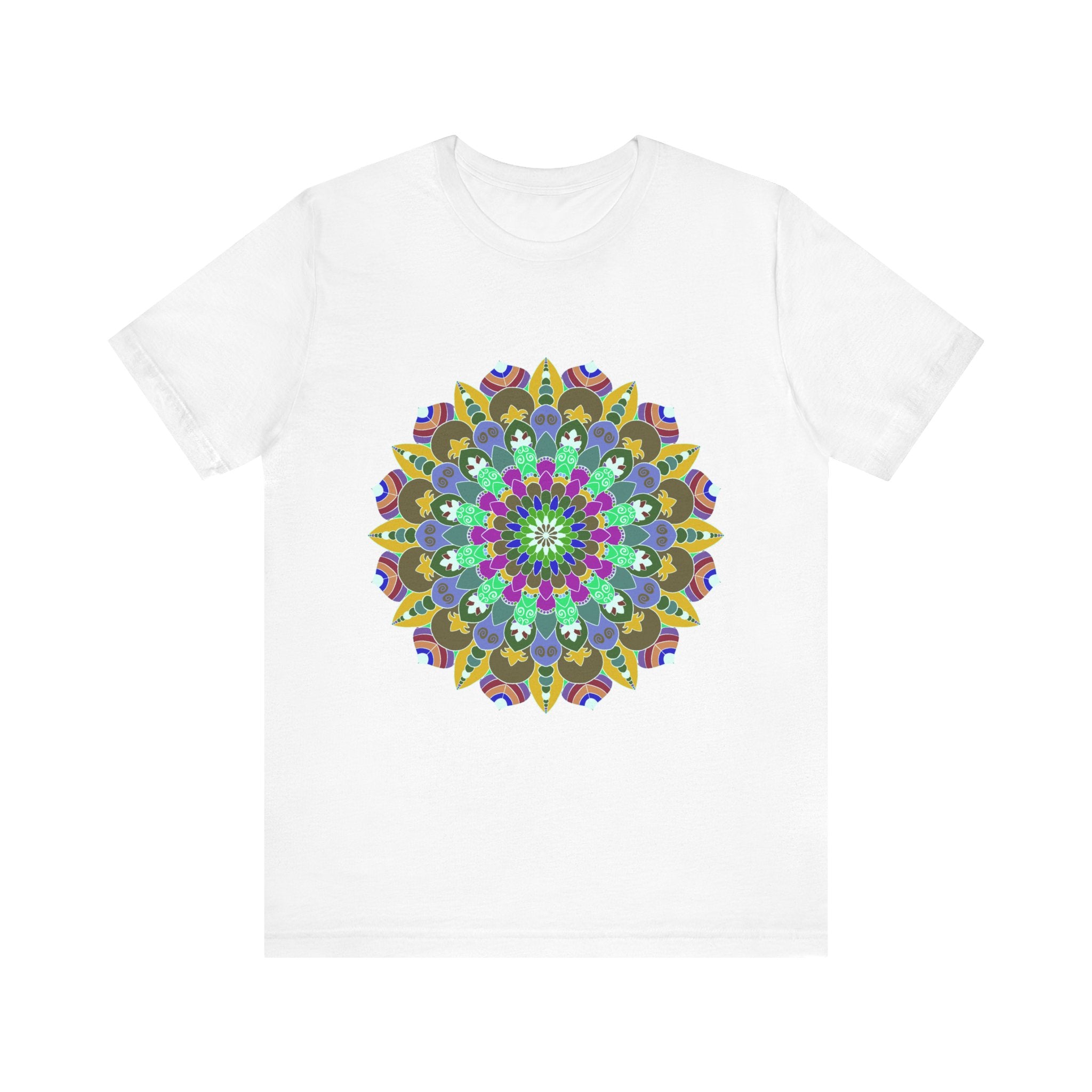 Colorful Mandala Peace T-Shirt - Spiritual Art: A vibrant, intricately designed t-shirt featuring a mandala pattern representing peace and spirituality