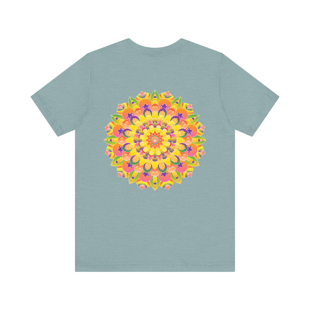 Vibrant mandala tee with intricate design representing peace and harmony