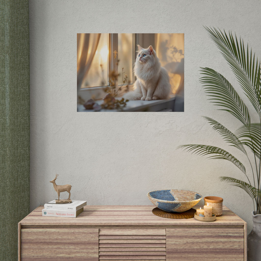 Rolled Poster — Serene Longhair Cat on Window Sill | Cozy Home Wall Art