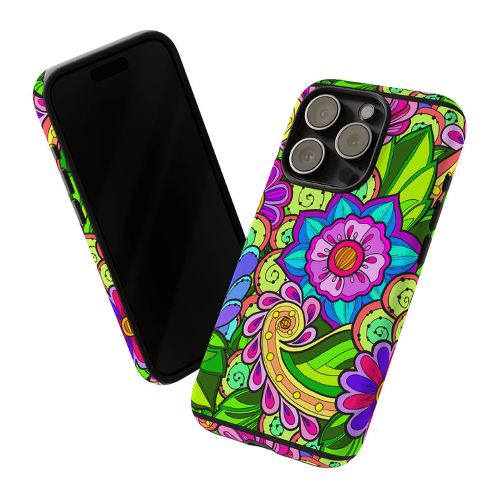 Floral Fantasy iPhone and Google Pixel Case in Bright Green Palette