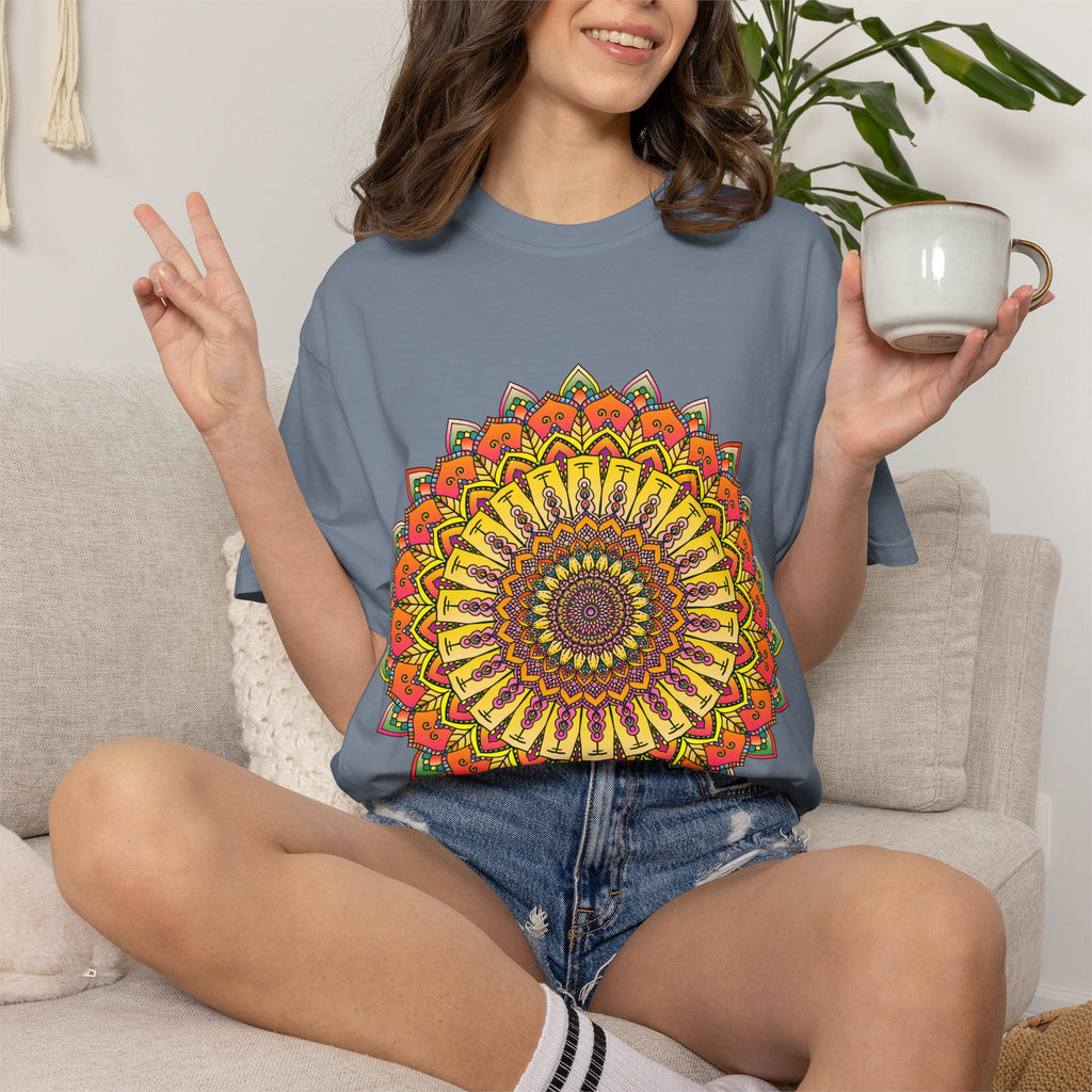 Sunburst Mandala T-Shirt — Vibrant Floral Boho Graphic Tee