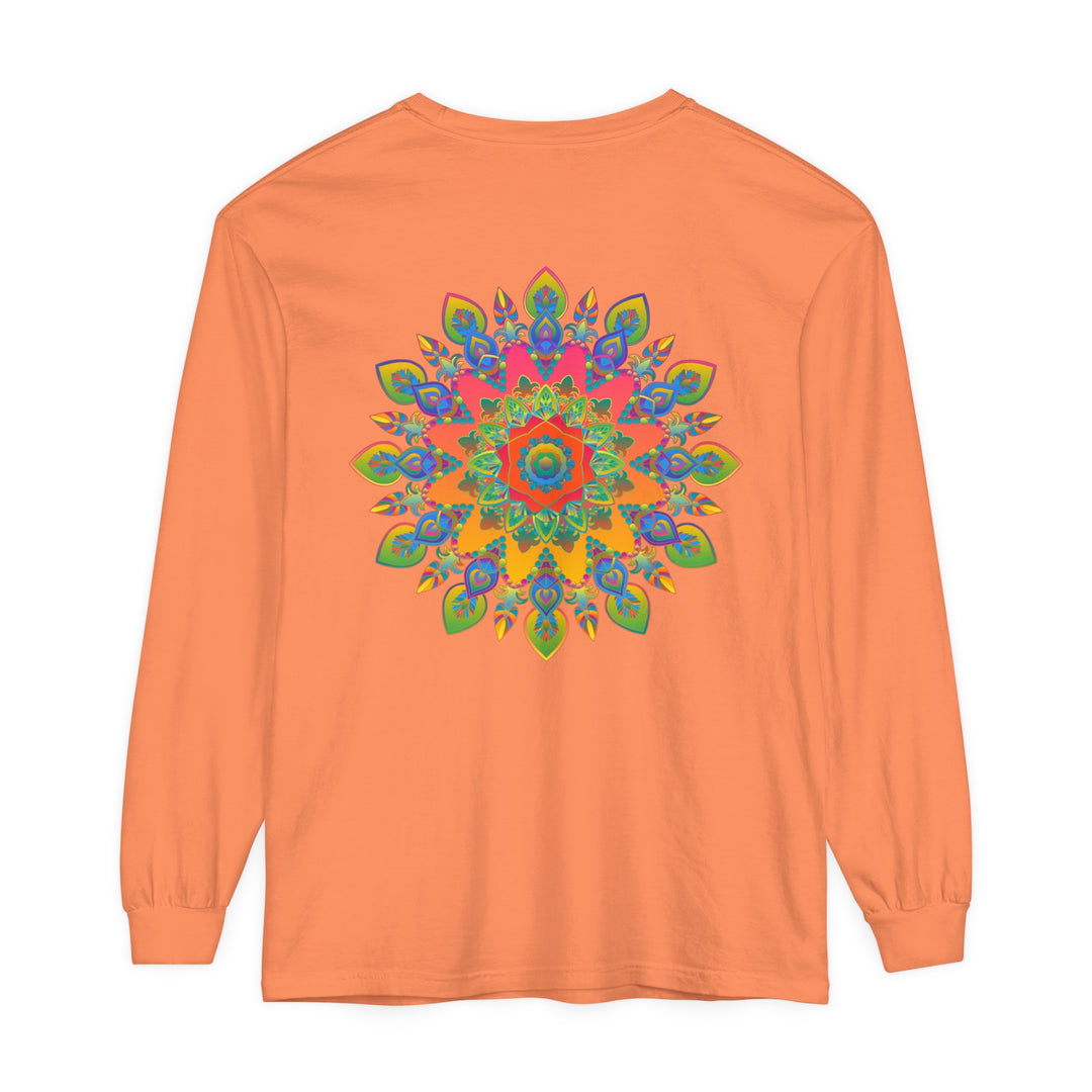 Colorful, intricate mandala design on a comfortable, unisex long sleeve t-shirt