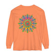 Colorful, intricate mandala design on a comfortable, unisex long sleeve t-shirt
