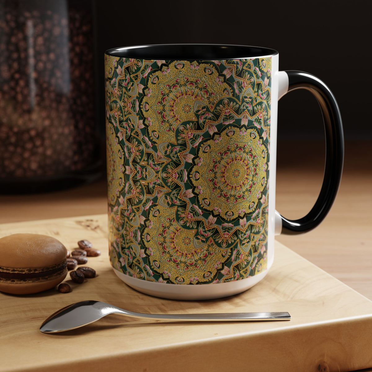 Mandala Floral Coffee Mug – Bohemian Botanical Ceramic Cup