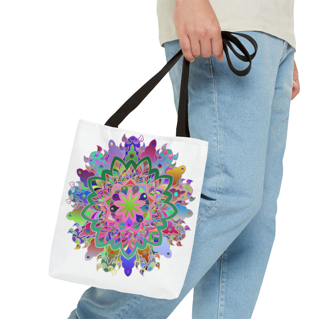 Unique and vibrant mandala tote bag with bold and striking colors