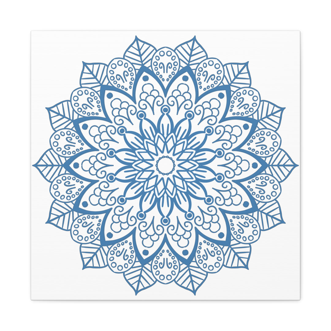 Handmade Mandala Design Wall Art in Steel Blue on Matte Canvas, Stretched and 125 Thick, perfect for adding a pop of color to any room