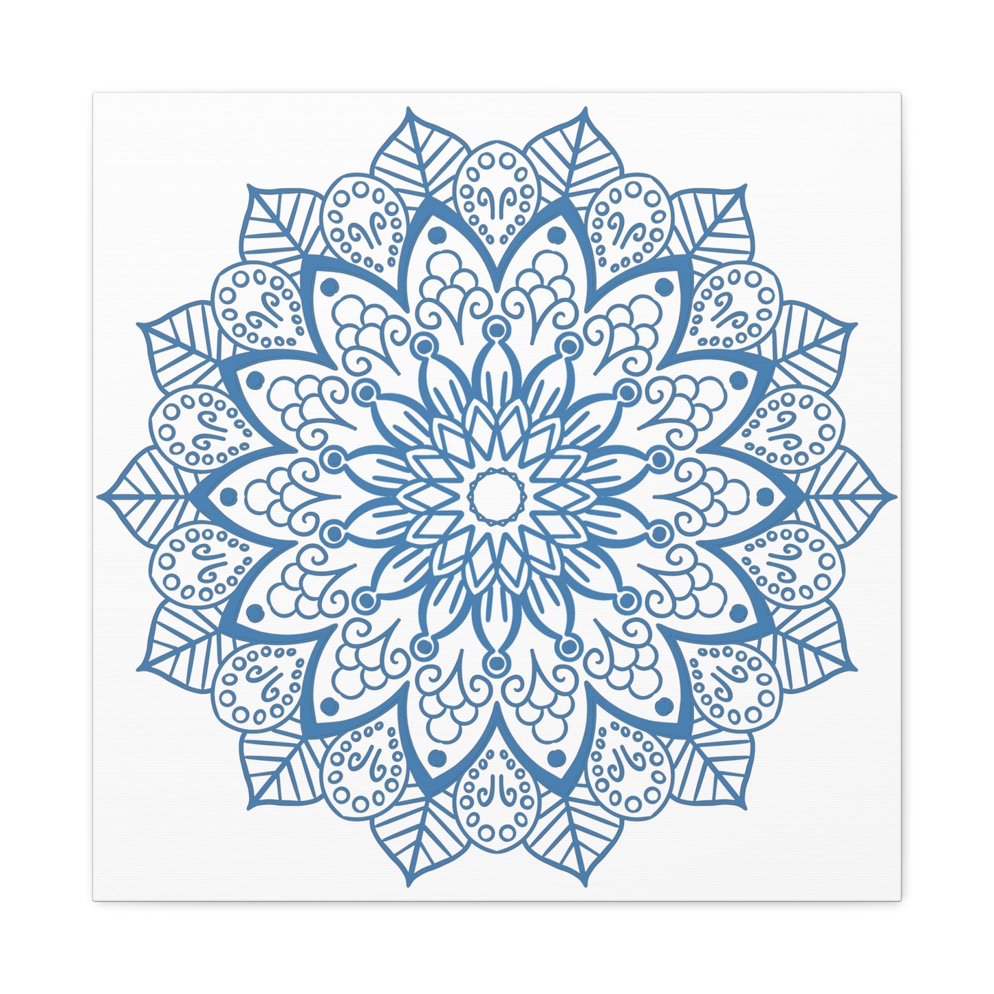 Handmade Mandala Design Wall Art in Steel Blue on Matte Canvas, Stretched and 125 Thick, perfect for adding a pop of color to any room