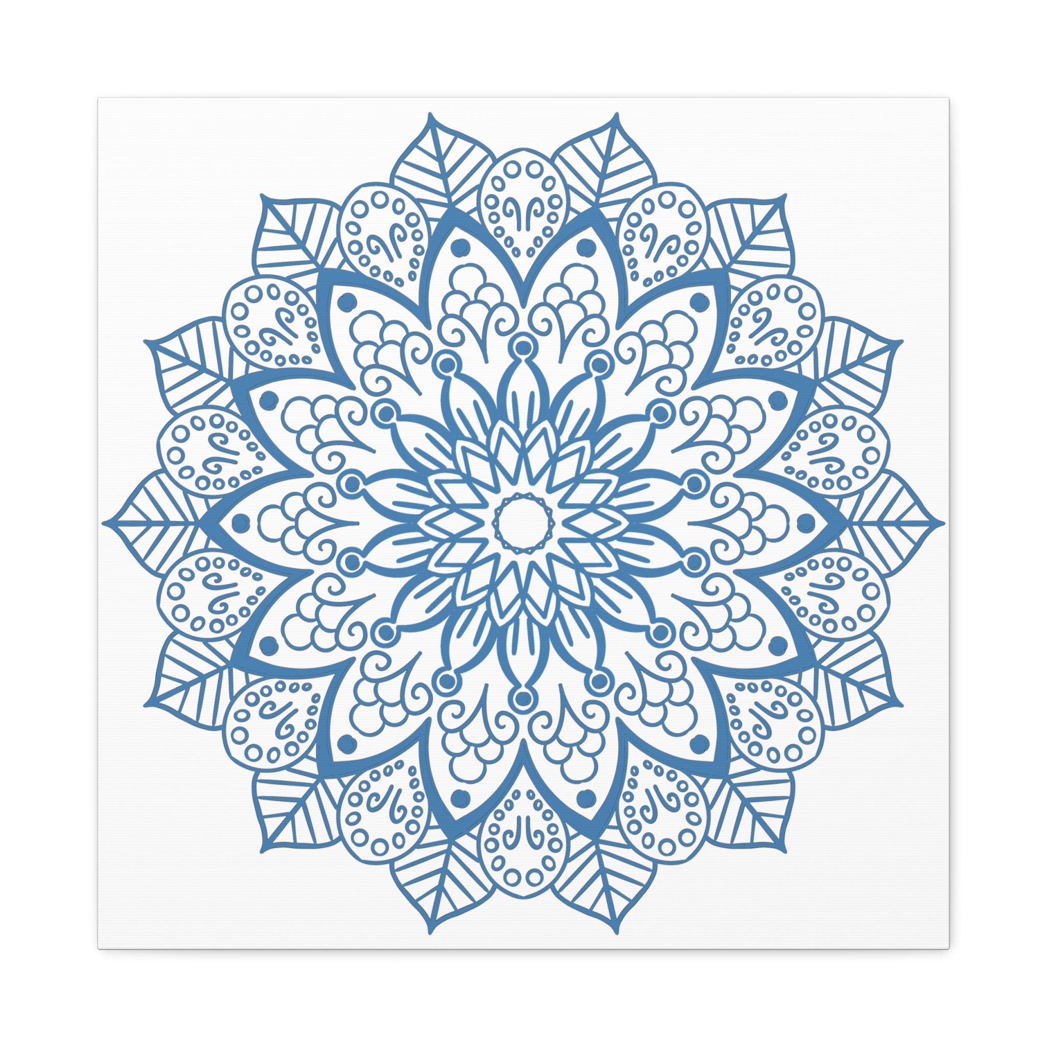 Handmade Mandala Design Wall Art in Steel Blue on Matte Canvas, Stretched and 125 Thick, perfect for adding a pop of color to any room