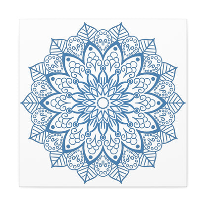 Handmade Mandala Design Wall Art in Steel Blue on Matte Canvas, Stretched and 125 Thick, perfect for adding a pop of color to any room