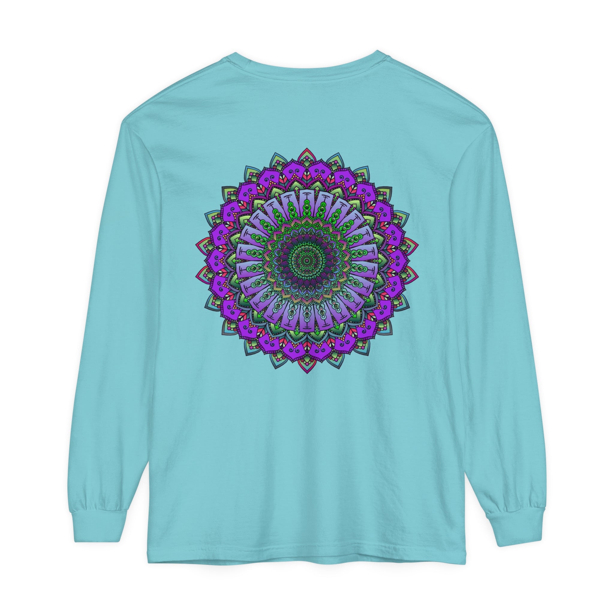 Intricate Mandala Unisex Long Sleeve T-Shirt in vibrant colors and intricate design